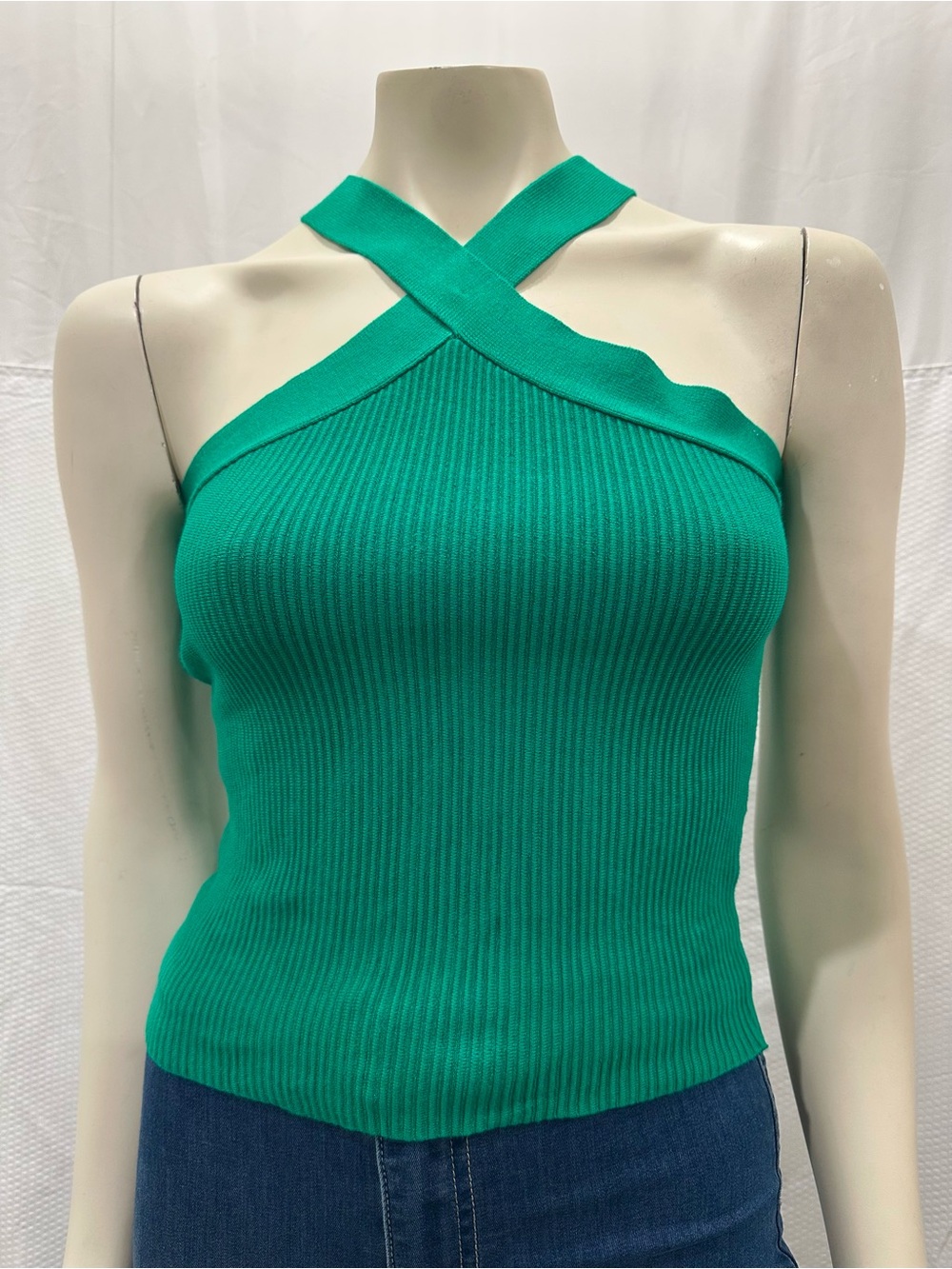 NWOT House of Harlow 1960 Cross Halter Ribbed Tank - Kelly Green Sz Medium